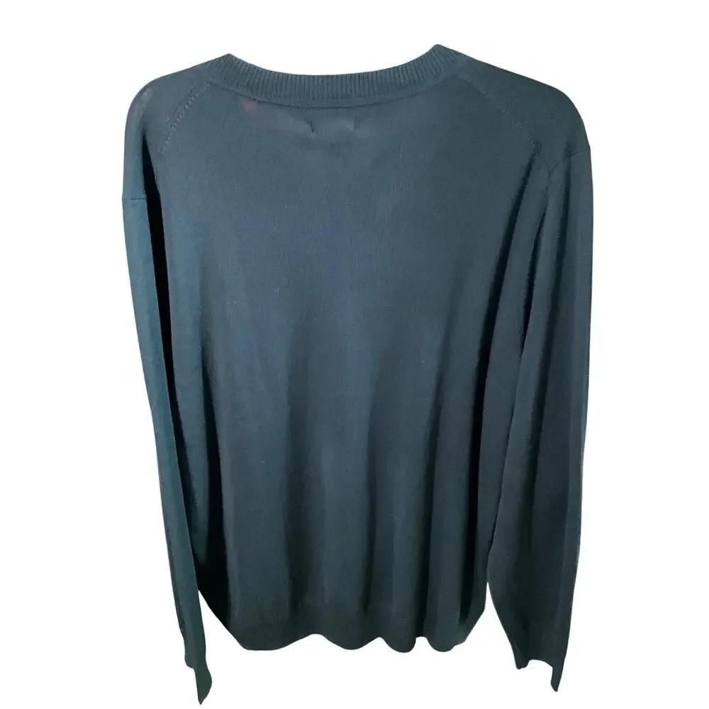 Alfani Merino Wool Quiet Luxury Preppy V Neck Sweater Dark Teal NWT XXL